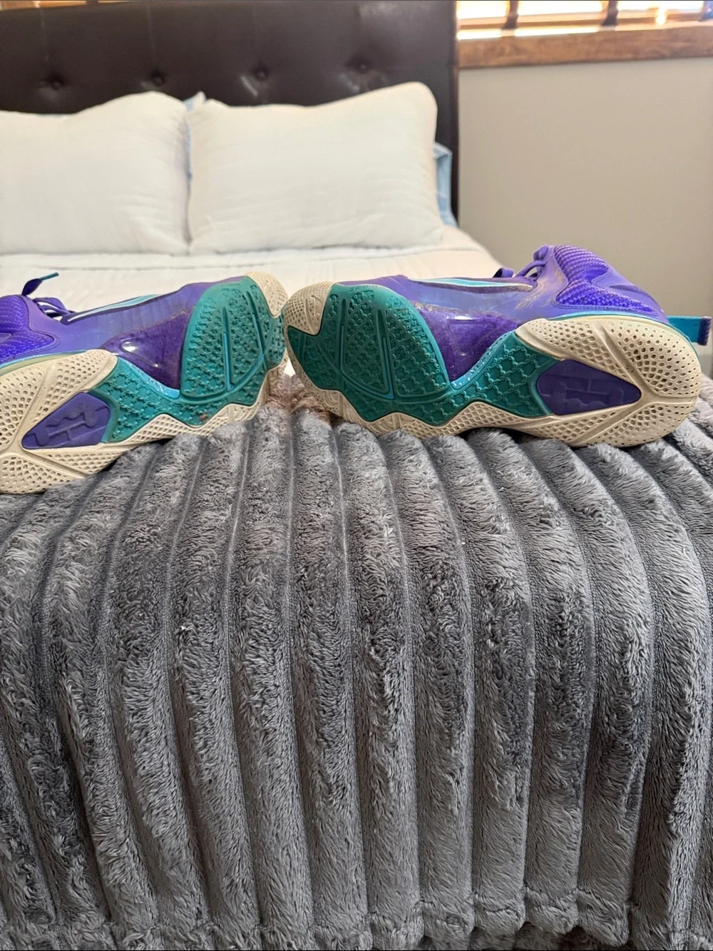 Nike Men's Purple High-Top Sneakers with Teal Swoosh